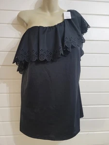 Lane Bryant Plus Size Tankini 22 Black One Shoulder Scalloped Eyelet Design NWT - Picture 1 of 7