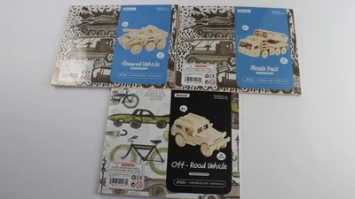 Lot of 3 Robotime Wood 3D Puzzle: Off-Road, Armored Vehicle, Missile Truck New - Image 1 of 4