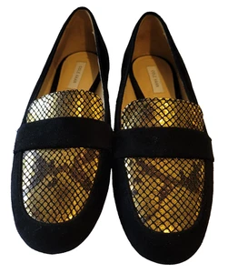 COLE HAAN 6B Grand OS Dakota Snakeskin Embossed Loafers Black Suede Gold Reptile - Picture 1 of 24