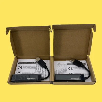 x2 Amazon Basics USB 3.0 to 10/100/1000 Gigabit Internet Adapter #4910 z65b262 - Image 1 of 4