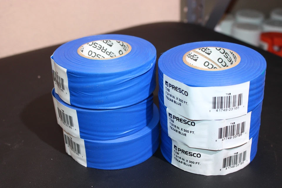 Presco 3/16 x 300 ft. Texas Blue Vinyl Flagging Tape - 6-Pack OSHA 1910.144 - Image 1 of 4