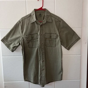Faded Glory Men’s Button Down Short Sleeve Shirt Size Medium Olive Green Pockets - Picture 1 of 8