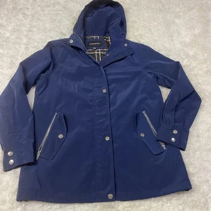 Abrigo con capucha para mujer London Fog azul marino resistente al agua pequeño - Imagen 1 de 7