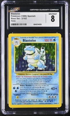 CGC 8 Blastoise 1999 Base Set 2/102 Holo SPANISH Pokemon Card - Image 1 of 2