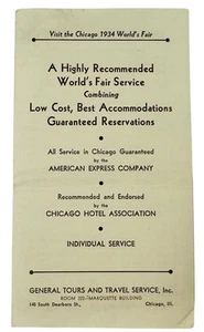 CHICAGO 1934 WORLD’S FAIR PROSPEKT - GENERAL TOURS & TRAVEL SERVICE - Bild 1 von 4