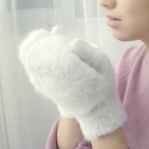 Rabbit Wool Gloves Female Girl Cute Angora Fur Gloves Winter Warm Mittens 1 pair