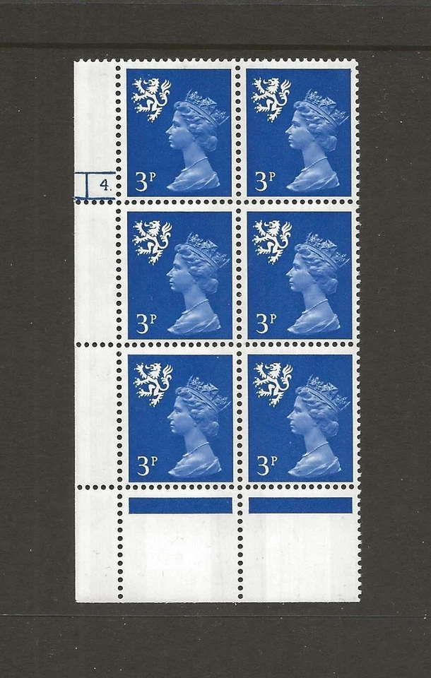 1972 Scotland 3p Ultramarine FCP/GA Cyl 4D/no phos just box block of 6 unmounted - Image 1 of 1