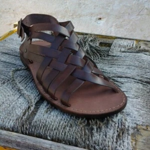 Herren Sandalen 100% Leder mit Ledersohle Made in Italy Farbe dunkelbraun - Bild 1 von 4