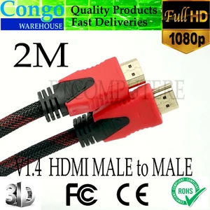 2m Full HD HDMI Male to Male Cable V1.4 3D Gold-Plated for Laptop PC TV Monitor - Picture 1 of 4