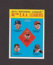 2012 Topps Heritage #5 Ldrs CLAYTON KERSHAW / ROY HALLADAY / TIM LINCECUM