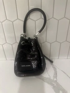Marc Jacobs The Sequin Micro Bucket Bag Crossbody Purse- Black - Picture 1 of 5