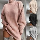 Fashion forward Women's Oversized Knitted Dress Turtleneck Autumn Solid Color