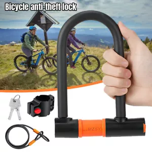 Bike Lock Heavy Duty Anti Theft Bicycle U Lock w/ Bracket 4ft Steel Cable New - Picture 1 of 12
