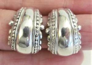 VTG Sterling 925 Half Hoop Post Earrings 3/4" long Pebble Ball Edge 8.84 grams - Picture 1 of 5