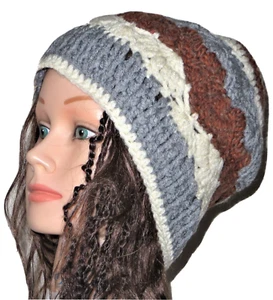 Nuevo gorro holgado hecho a mano gris ganchillo talla M (22 pulgadas de circunferencia) - Imagen 1 de 9