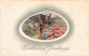 Postal: saludos de cumpleaños, caminando por el bosque, DB sin publicar años 1910 - Imagen 1 de 2