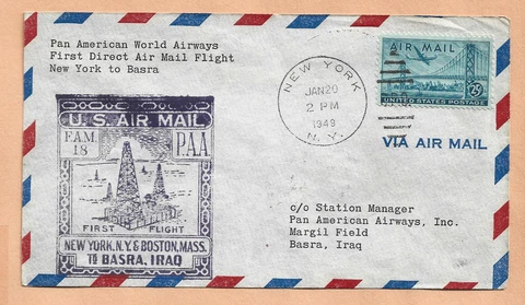 FIRST FLIGHT PAN AM NEW YORK TO BASRA JAN 20,1949 F18-120 Cover