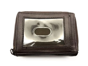 BROWN GENUINE LEATHER ACCORDION STYLE WALLET FOR MEN WITH ID WINDOW & ZIPPERS - Picture 1 of 5