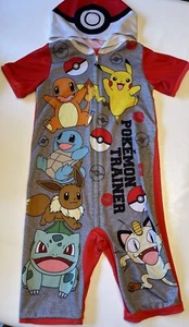 Pokemon Trainer Kid's One Piece Zip Up Pajama Costume with Hood, Size S Red - Picture 1 of 6