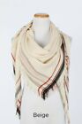 Beige Triangle Scarf Shawl Wrap with stripe border fringe Head Face Cover Soft