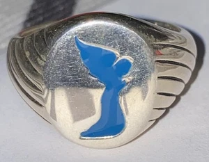 Steven Lavaggi Sterling Silver w/ Turquoise Enameled Angel Signet Ring-Size 10 - Picture 1 of 8