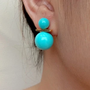 8.5mm-14mm Turquoise Blue Sea Shell Pearl Stud Earrings - Picture 1 of 6