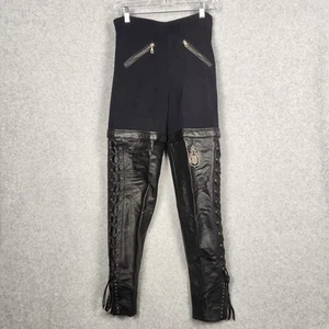 Harley Davidson Lace Up Leather Pants Womens 8 Black High Waist Embroidered - Picture 1 of 12