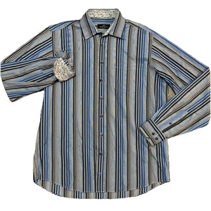 Bugatchi Uomo Regular Fit Button Up LT Blue Striped Single Pocket Shirt - Picture 1 of 11