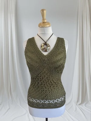 Green Crochet Beaded Tank Top Fairycore Y2K Whimsy Goth Boho Festival Grunge M - Image 1 of 4