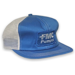 Vintage FMC Pumps Blue & White Mesh Snapback Baseball Cap Trucker Hat - Picture 1 of 6