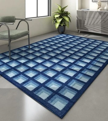 Antique Swedish Rug Blue Vintage Kilim Handmade Flat weave Boho Large Area Rug - Image 1 of 4