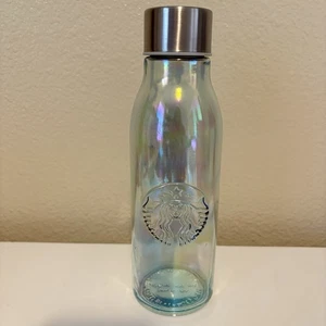 Bottiglia acqua vetro riciclato Starbucks Holiday 2019 arcobaleno iridescente Spagna nuova senza etichette - Foto 1 di 7