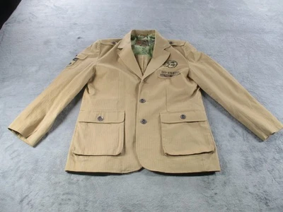 Chaqueta Metafuori Para Hombres Grande Caqui Tostado Militar Blazer Algodón Parches Informal Foto 1 de 4