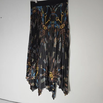 Saia plissada assimétrica Zara estampa corrente cintura elástica grande boho hippie - Imagem 1 de 4