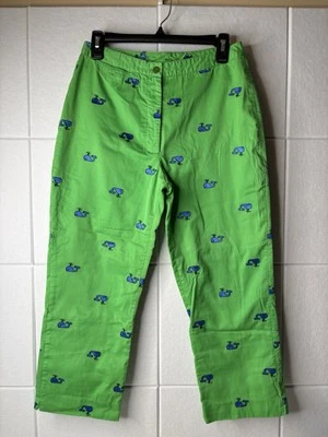 Pantalones chinos vintage LILLY PULITZER verdes azules bordados ballenas para mujer talla 6 Foto 1 de 4