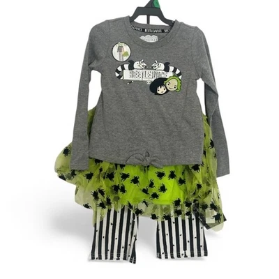 Conjunto de 3 piezas de disfraz de Halloween para niños Beetlejuice Top Falda Pantalones Talla 2T nuevo con etiquetas Foto 1 de 4