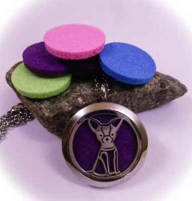 Aroma Duft Diffusor Parfum Medaillon Hund Chihuahua Anhänger + Kette + Pads NEU - Bild 1 von 4