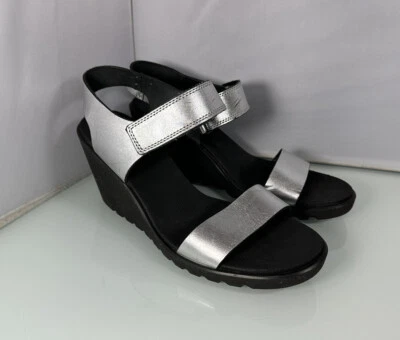 Ecco Women’s Silver Metallic Leather Slingback Wedge Comfort Sandals, Size EU 41 - Image 1 of 4