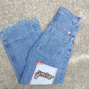 VTG Kids Y2K 90s Paco Wide Leg Baggy Jeans Embroidery And Patchwork - Picture 1 of 11
