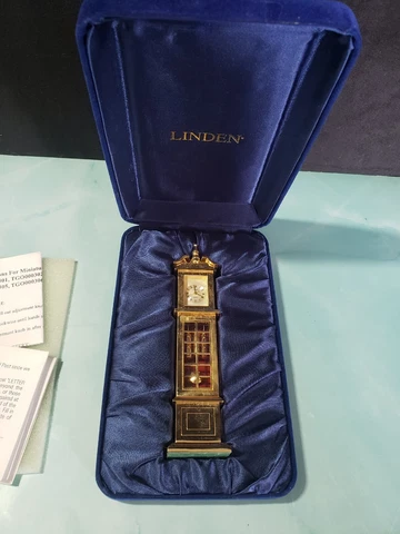 Linden Mini Grandfather Goldtone Brass Clock Desk Tower NIB NOS Dollhouse Decor Cover
