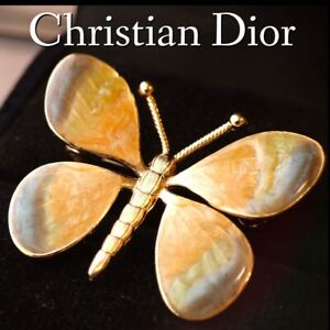 Vintage Christian Dior Pearlescent Enamel Textured Butterfly Brooch
