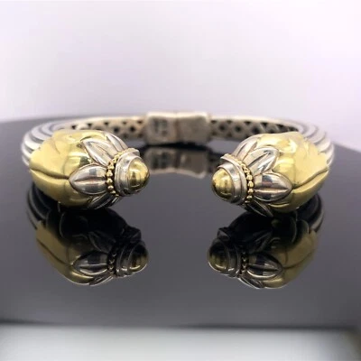 Estate Steven Lagos Caviar Sterling Silver & 18K Gold Hinged Cuff Bracelet $3500 - Image 1 of 4