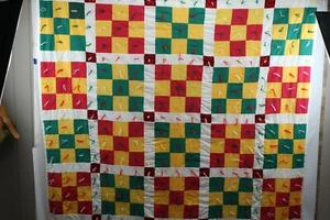 Edredón atado a mano con patrón de bloque multicolor 62""x76"" algodón - Imagen 1 de 12