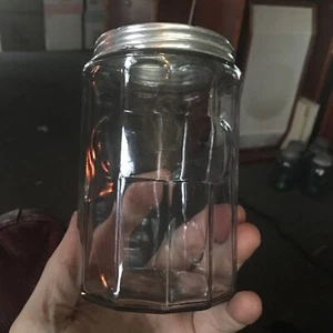 Vintage HOOSIER Clear Glass Ribbed Label￼ ￼Jar Canister w/  Lid 4.5" - Picture 1 of 3