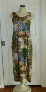 Reyn Spooner Cotton Hawaiian Island Life Empire Scoop Neck Pocket Long Dress S M - Picture 1 of 12
