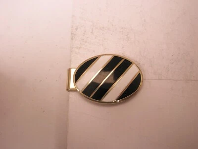 13/16" Black & White Diagonal Striped Design Vintage TINY SMALL Tie Bar Clip - Image 1 of 4