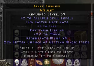 Diablo 2 Resurrected D2R -2-paladin skills/9%FCR/21%MF Amulet - SC - PC -NL - Picture 1 of 1