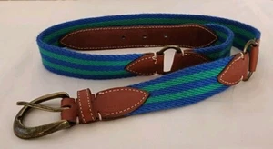 Tommy Hilfiger Blue Green Leather Striped Woven Belt Vintage - Picture 1 of 10