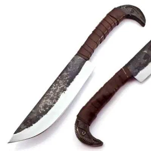 Cuchillo nórdico vikingo con funda con empuñadura de cabeza de cuervo de acero al carbono forjado a mano - Imagen 1 de 3