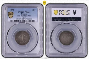 FRANCE , PROOF SILVER 1 FRANC 1898 - PCGS PR 63 FLAN MAT , RARE66 - Picture 1 of 1